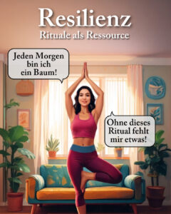 Frau steht in einer Yoga-Position, was ihre Routine jeden Morgen ist